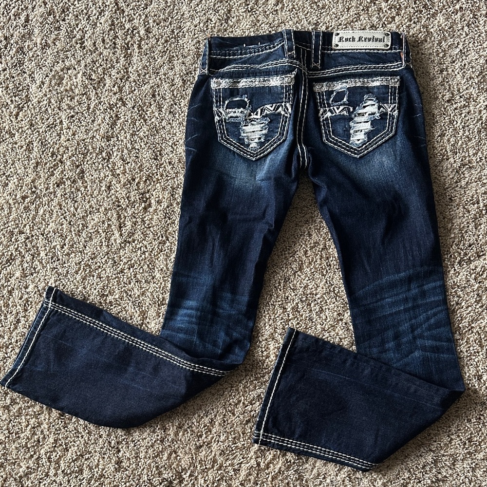 Rock Revival Women's Dark Indigo Distressed Boot Cut Jeans - Picture 2 of 6